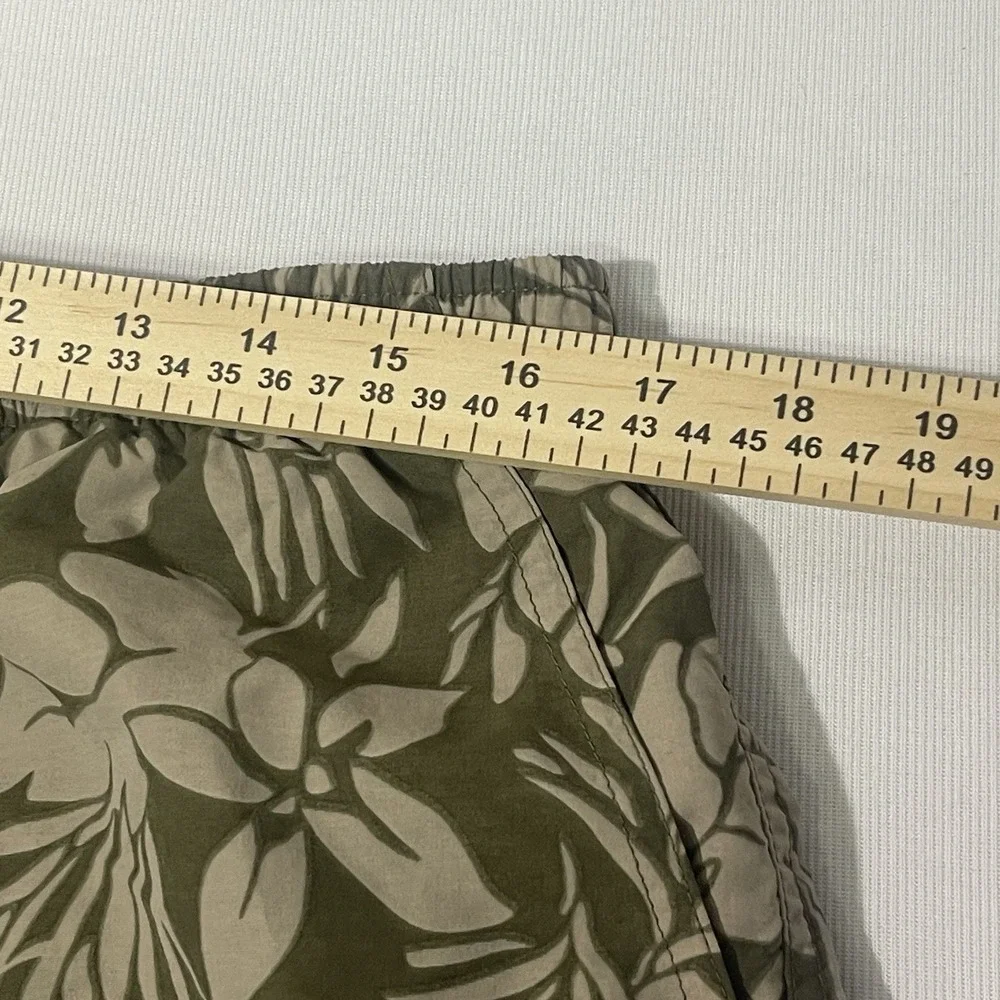 LL Bean - Mens Large Floral Green Hawaiian Swim Trunks Mesh Lined Drawstring